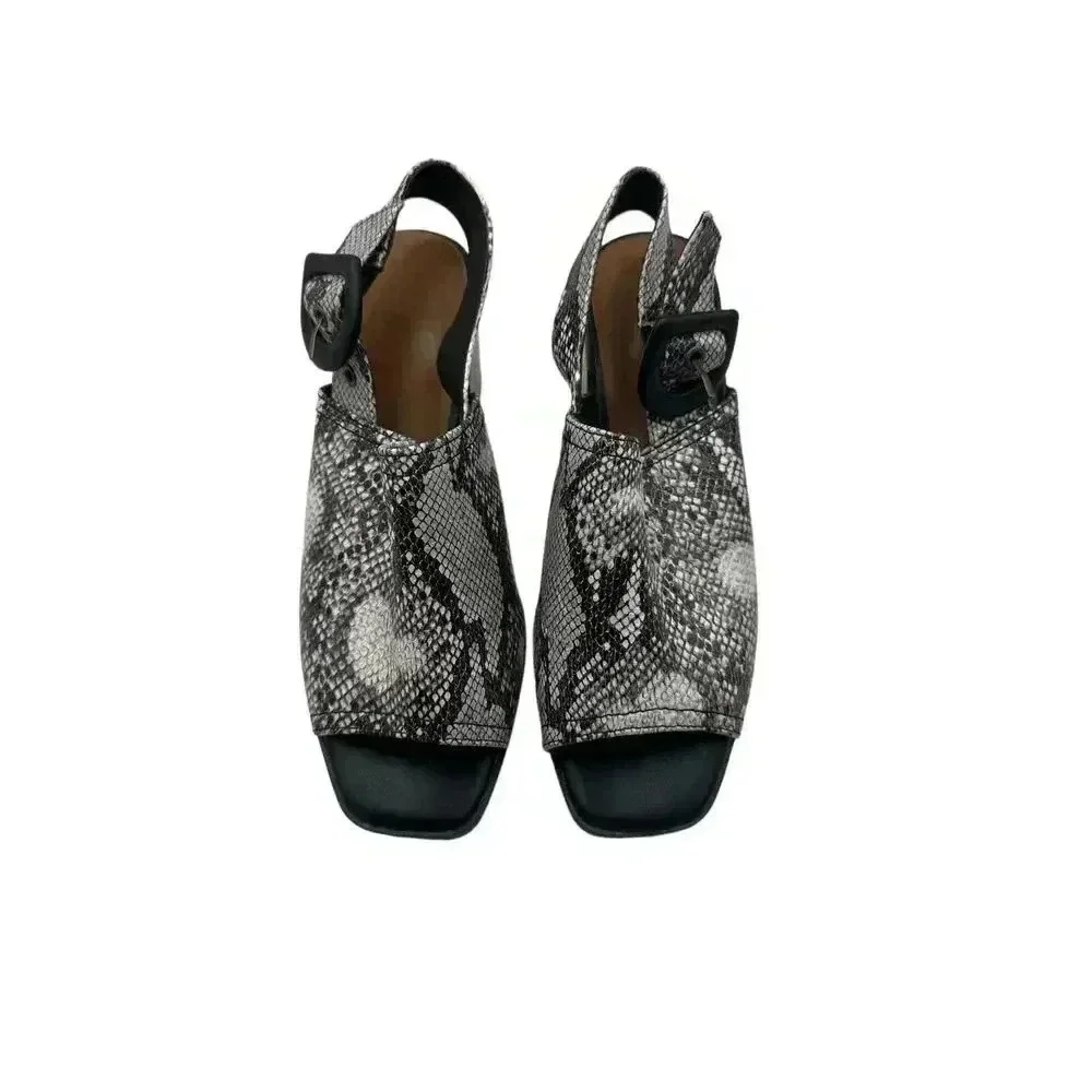 Vince Camuto Sovetta Leather Open Toe‎ Block Heels Snake Embossed Size M 6/6.5 - Picture 3 of 11